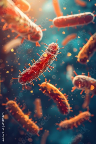 Vibrant bacteria floating in a microscopic environment © volga