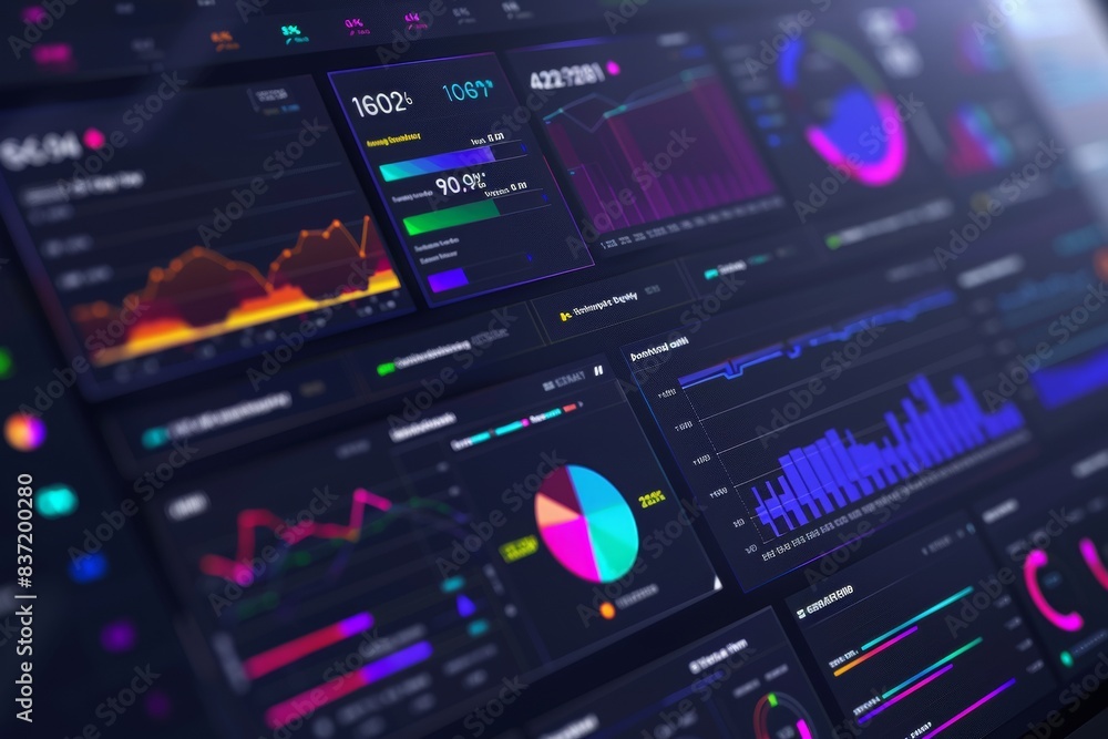© Zyariss - Abstract futuristic dashboard UI with real-time data visualization elements © Zyariss - Abstract futuristic dashboard UI with real-time data visualization elements