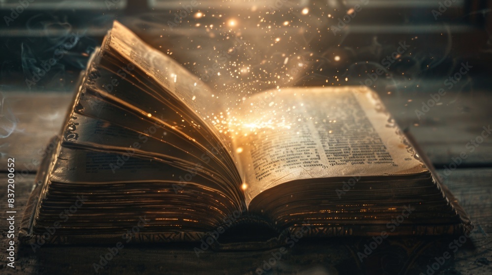 Obraz premium An open book with a light coming out.