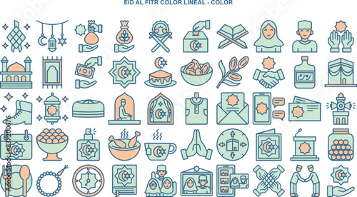a set of eid mubarak icons in color fill  style