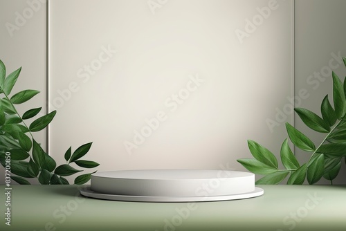 White marble podium and leaves for your product with a natural background  generative ai