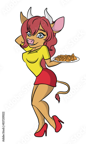 Cute Cow cartoon sexy mascot server fast food female animal farm character