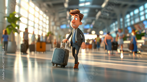 3D Illustration of a Cartoon Businessman at an Airport photo