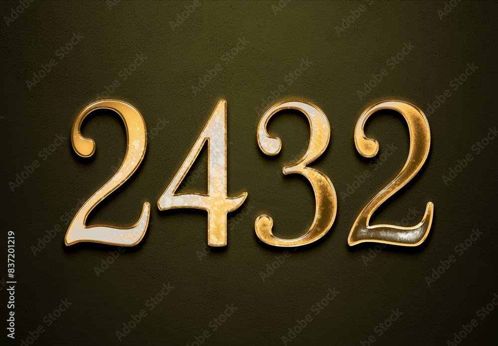 Old gold effect of 2432 number with 3D glossy style Mockup. Old gold effect of 2432 number with 3D glossy style Mockup.