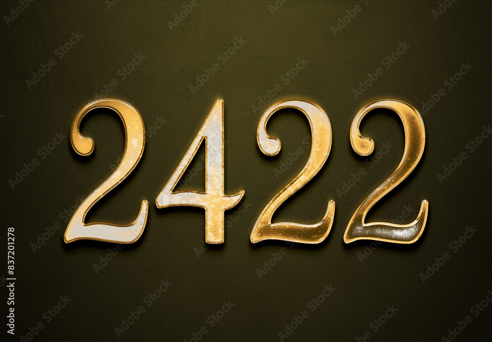 Old gold effect of 2422 number with 3D glossy style Mockup. Old gold effect of 2422 number with 3D glossy style Mockup.