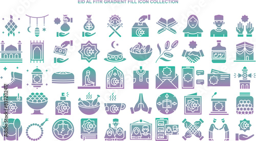 a set of eid mubarak icons in gradient style