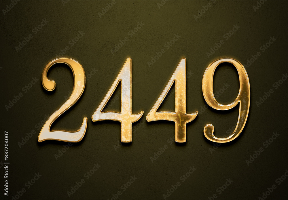 Old gold effect of 2449 number with 3D glossy style Mockup.	