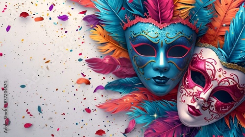 Wallpaper Mural Colorful carnival masks with feathers and confetti,  Torontodigital.ca