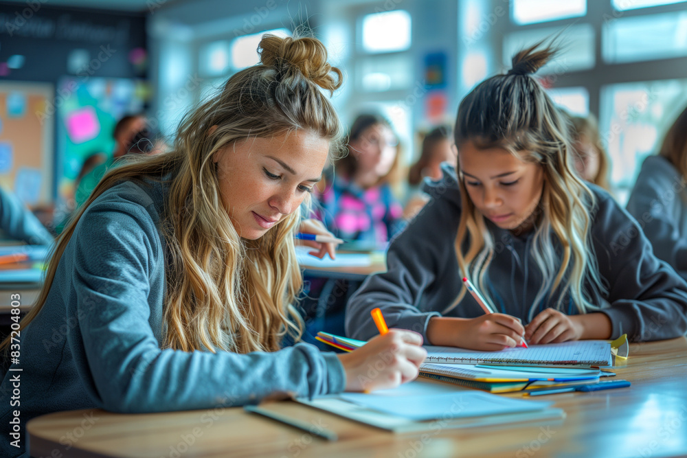 Focused Students Studying in Classroom Focused Students Studying in Classroom