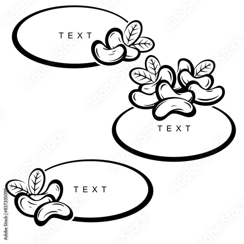 Cashew nuts frame set. Collection icons cashew nuts. Vector