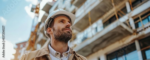 Real estate developer inspecting a construction site with a hard hat