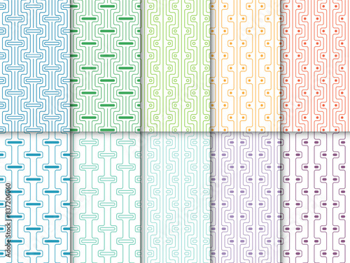 Set of 10 abstract geometric seamless patterns in different colors