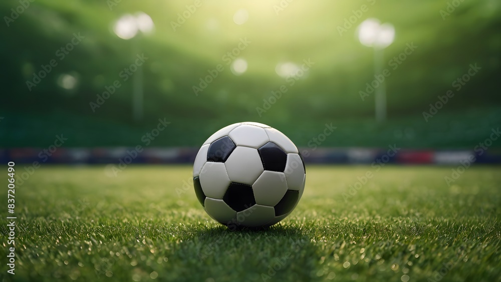 soccer ball on green grass field. sports, football background