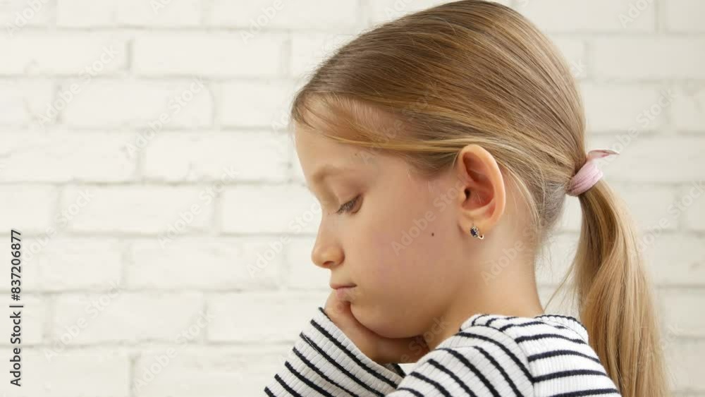 Thoughtful Child Meditating, Bored Girl Thinking, Meditative Sad Kid Portrait Thoughtful Child Meditating, Bored Girl Thinking, Meditative Sad Kid Portrait