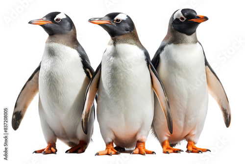 Gentoo penguins isolated on white background. AI GENERATED