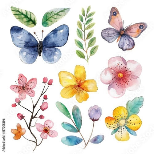 Watercolor Floral and Butterfly Illustrations - Vibrant Botanical Art