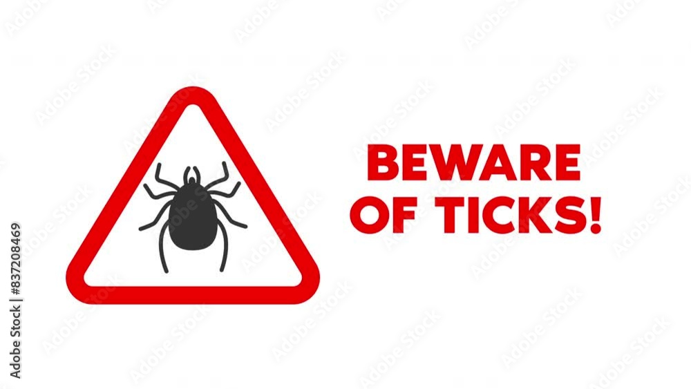 Animated beware of ticks sign and text. Tick parasite warning sign. 4K animated video. Animated beware of ticks sign and text. Tick parasite warning sign. 4K animated video.
