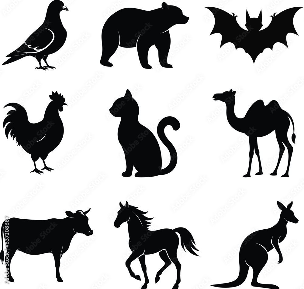 set of animals silhouettes vector illustration collection set of animals silhouettes vector illustration collection