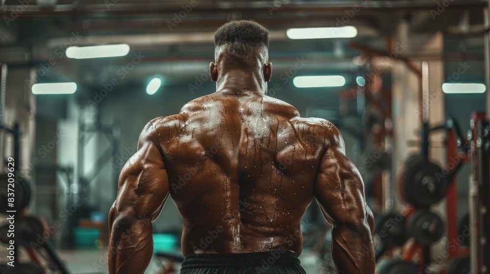 Back of huge bodybuilder. Back of huge bodybuilder.