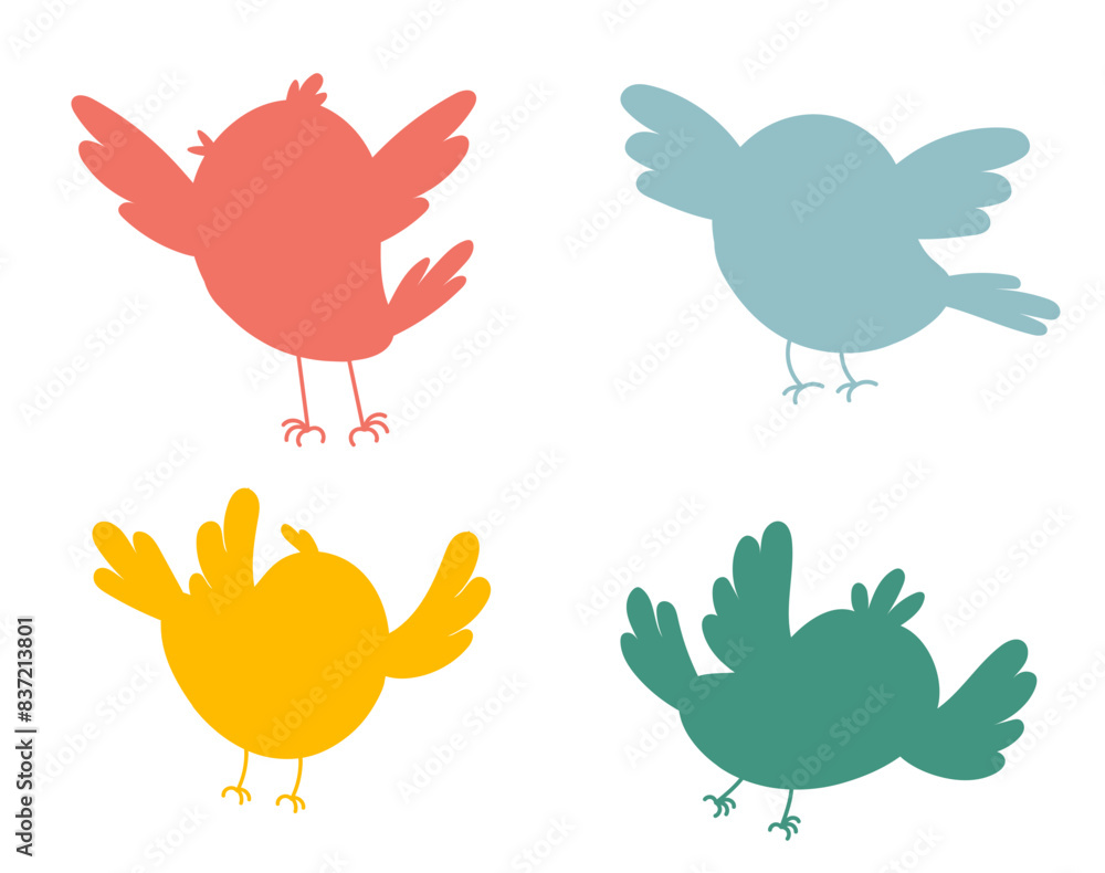 Fototapeta premium Birds animal colorful silhouette shadow isolated set concept. Vector graphic design illustration