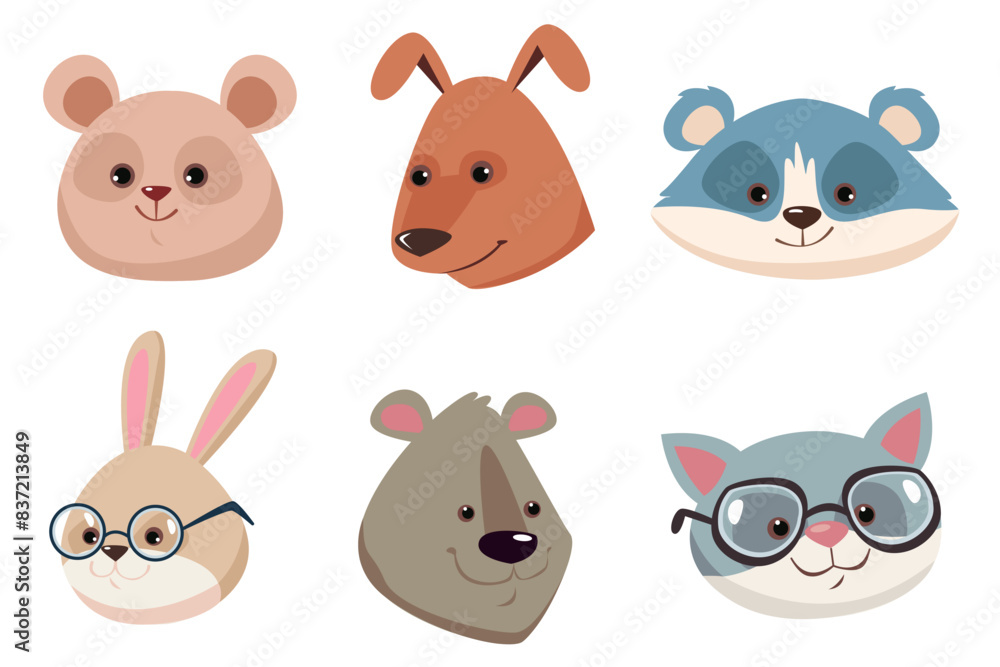 Cartoon animal head isolated set concept. Vector flat graphic design illustration Cartoon animal head isolated set concept. Vector flat graphic design illustration