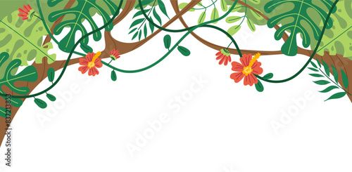 Jungle tropical forest landscape banner isolated concept. Vector flat graphic design illustration
