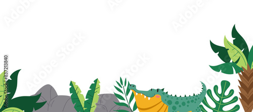 Jungle tropical forest landscape banner isolated concept. Vector flat graphic design illustration

