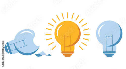 Full and broken light lamp isolated idea concept. Vector flat graphic design illustration
