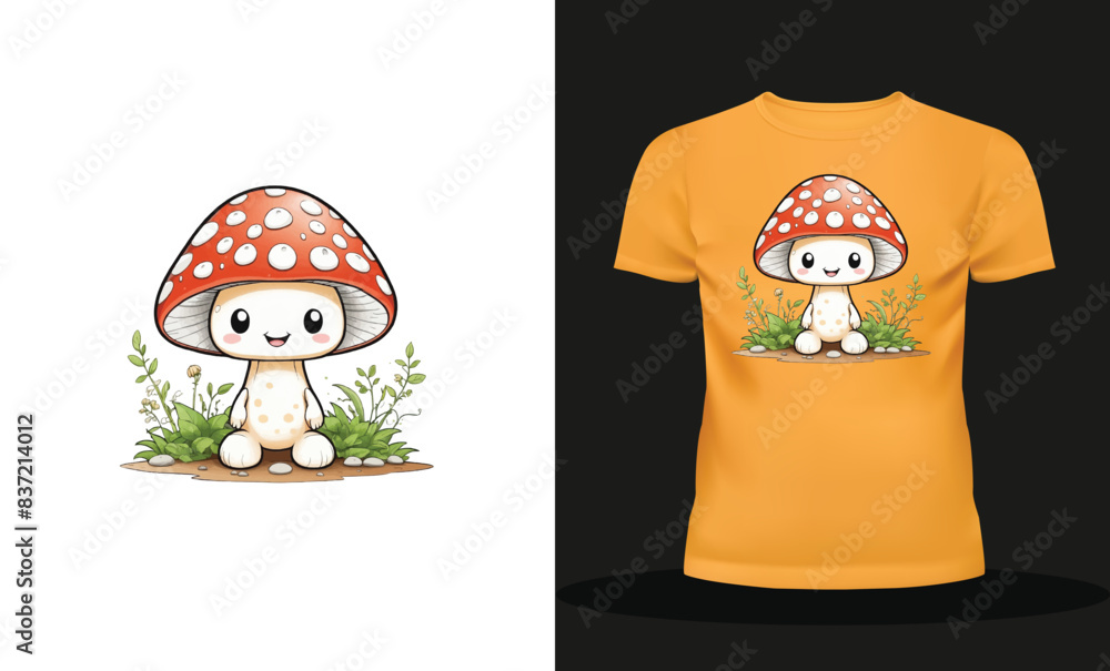 T-shirt design samples with Red amanita mushrooms with grass T-shirt design samples with Red amanita mushrooms with grass