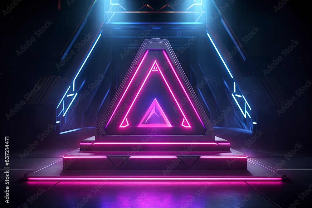 Glowing podium for your product, gaming theme background, generative AI Glowing podium for your product, gaming theme background, generative AI