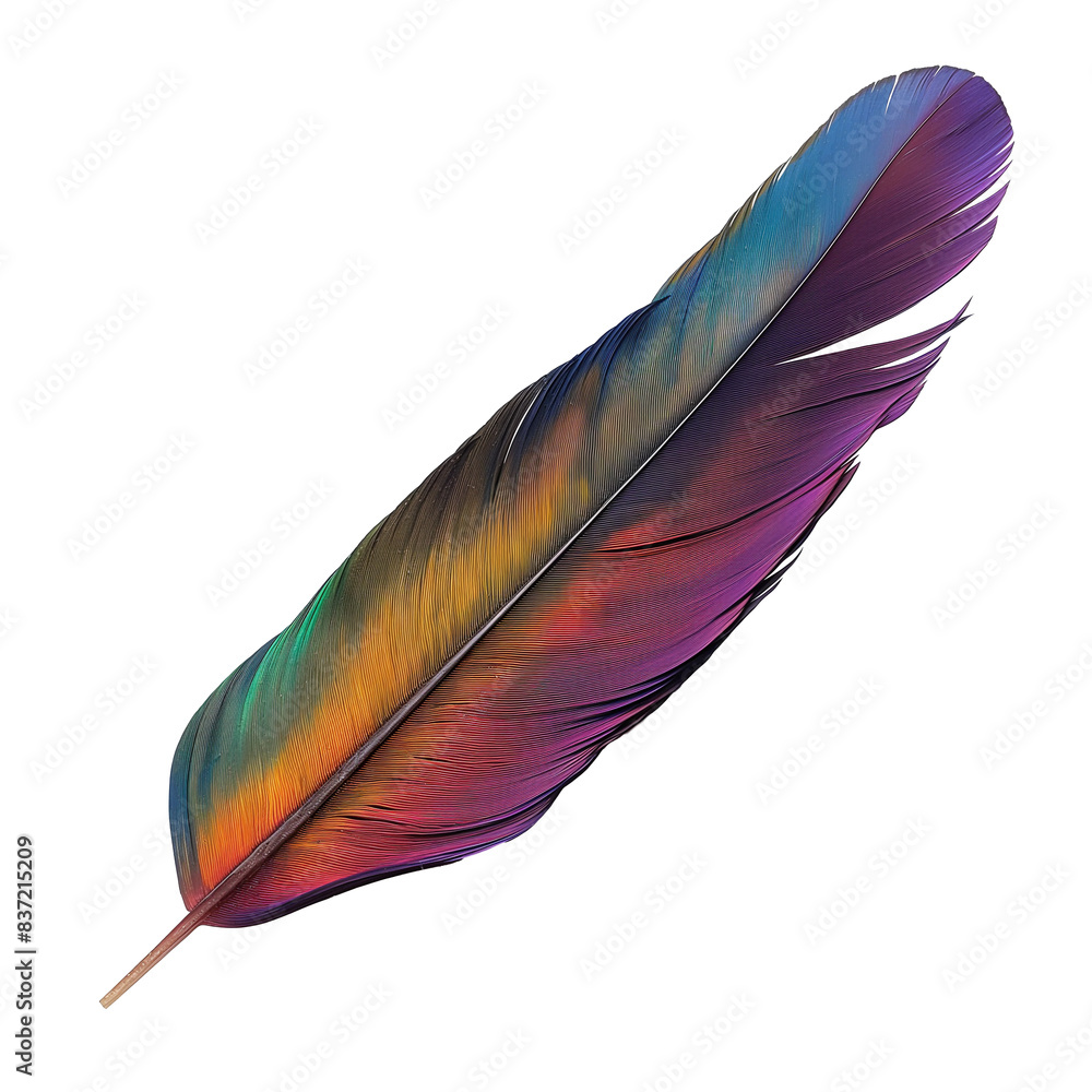 A colorful feather with a rainbow pattern A colorful feather with a rainbow pattern