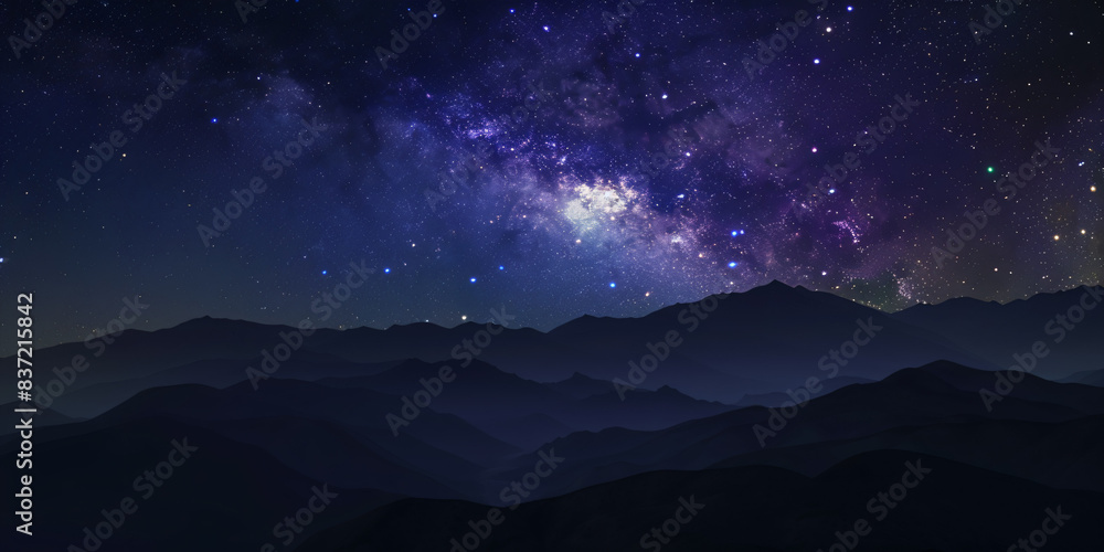 Starry night sky over serene mountain landscape with milky way galaxy Starry night sky over serene mountain landscape with milky way galaxy