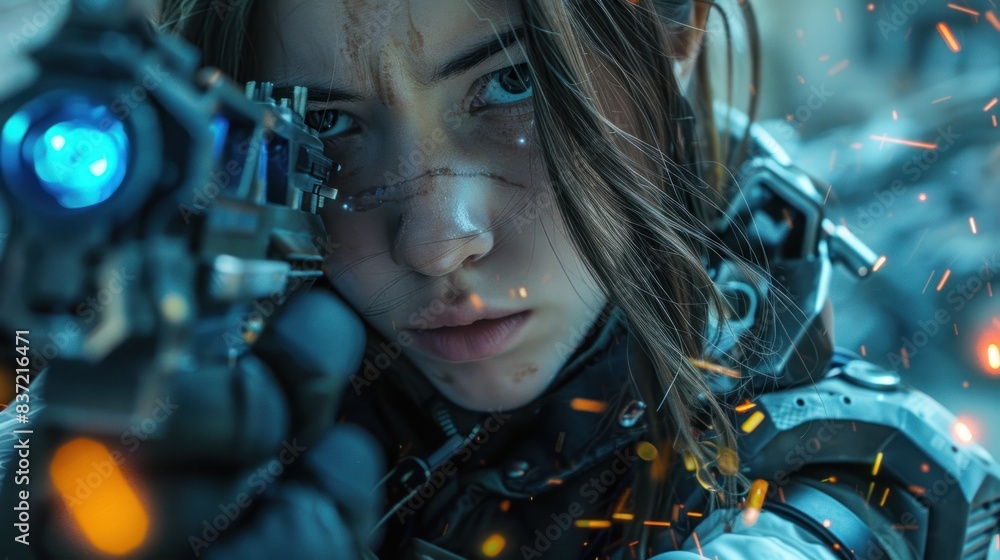 A cyber style woman holding a modern machine destruction weapon wallpaper AI generated image A cyber style woman holding a modern machine destruction weapon wallpaper AI generated image
