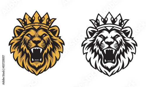 Angry lion head with crown.vector illustration