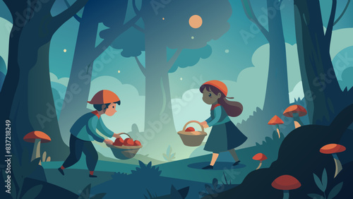 Enchanted Forest Mushroom Picking Adventure at Twilight