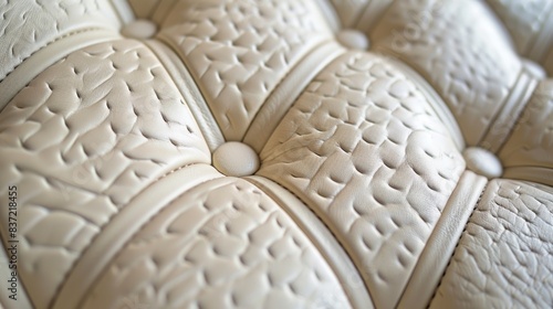  Beige leather upholstery. Close-up texture of genuine leather with Beige rhombic stitching. Luxury background photo