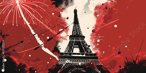 Vibrant Bastille Day: Eiffel Tower Pop Art Celebration photo