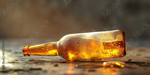 An empty beer bottle, discarded casually, hiding the evidence of a daily addiction