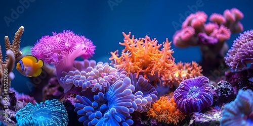 An ultra HD view of a nature coral reef, the clear blue water highlighting the vivid colors of the coral and sea creatures © MistoGraphy
