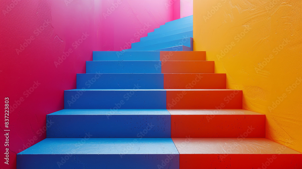 A colorful staircase with blue and red steps A colorful staircase with blue and red steps