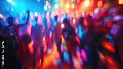  Blurred background revelry shindig. Night party with colored light photo