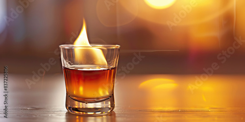 A shot of whiskey, burning its way down, as a drinker seeks solace in numbness photo