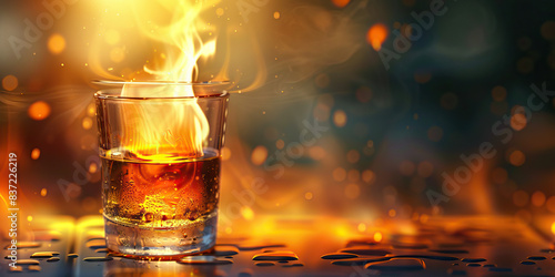 A shot of whiskey, burning its way down, as a drinker seeks solace in numbness photo