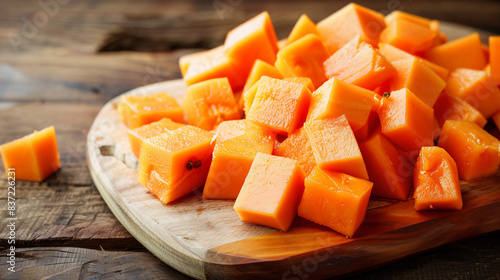 Cubed Fresh Ripe Papaya for Culinary Uses
