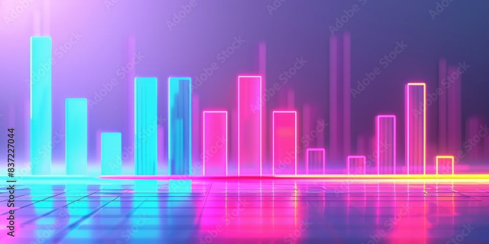 A clean pastel background with neon-glowing bar graphs representing investment growth, leaving ample space for text overlays and business message A clean pastel background with neon-glowing bar graphs representing investment growth, leaving ample space for text overlays and business message