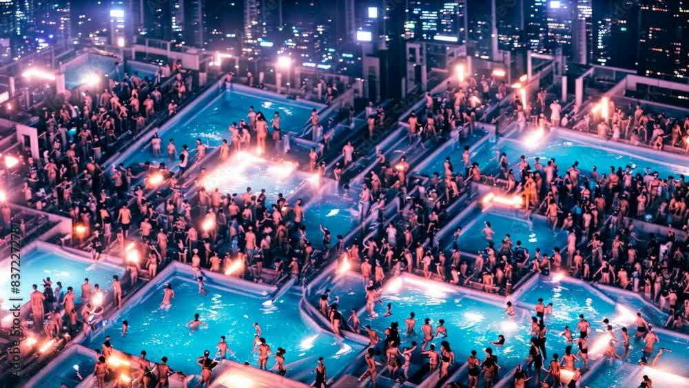 Abstract animated background, Urban rooftop pool party, seamless VJ loop Abstract animated background, Urban rooftop pool party, seamless VJ loop