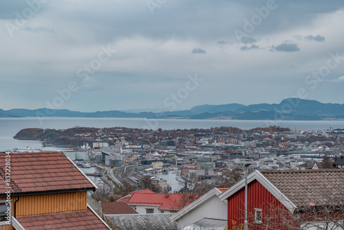 Suburban area in Trondheim overlooking distant mountains