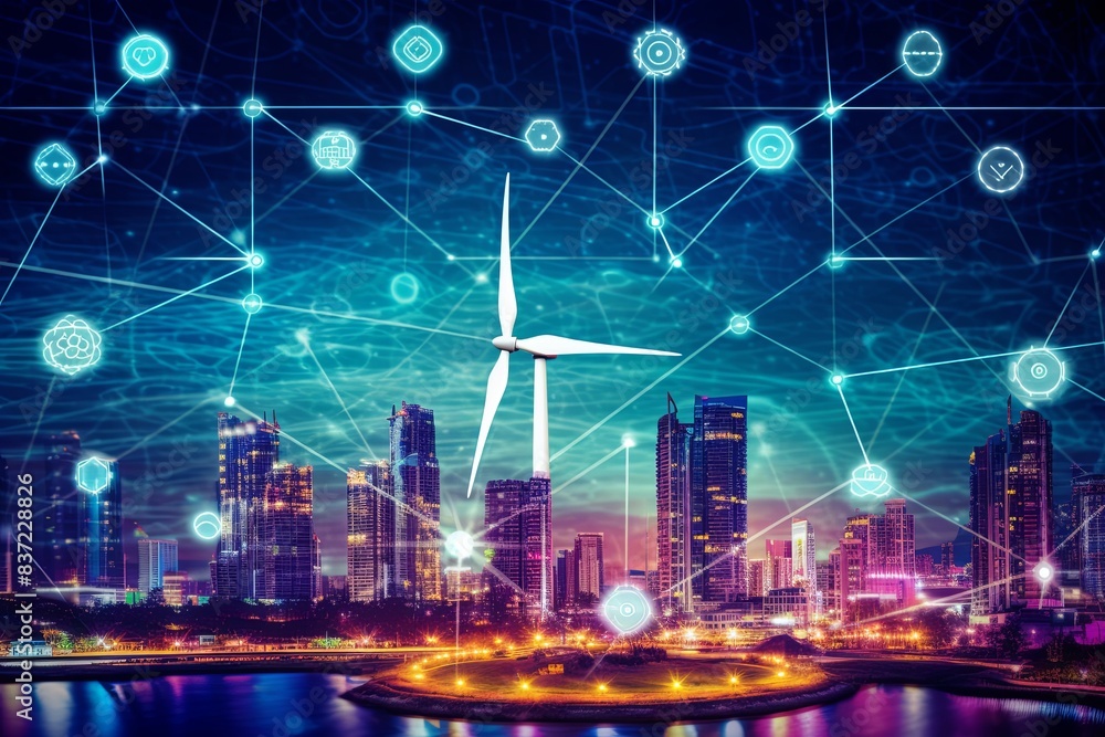 Fototapeta premium Advancing Energy Sustainability with the Smart Grid, IoT, Technology Concept, Background