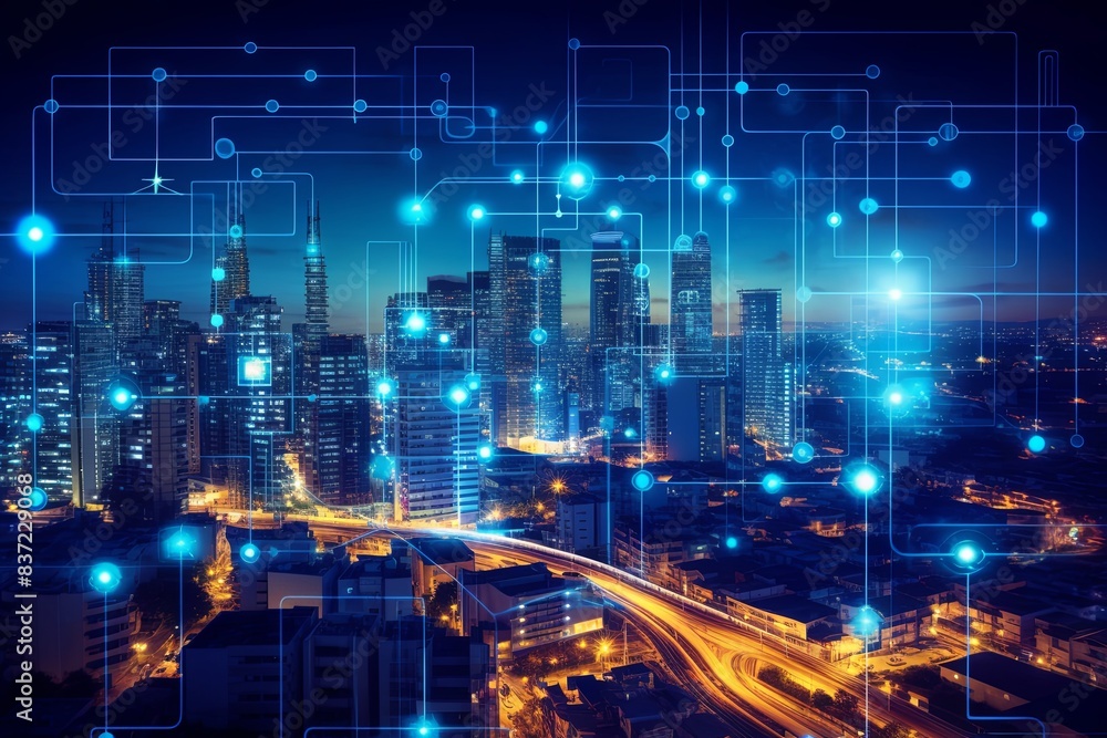 Obraz premium Advancing Energy Sustainability with the Smart Grid, IoT, Technology Concept, Background