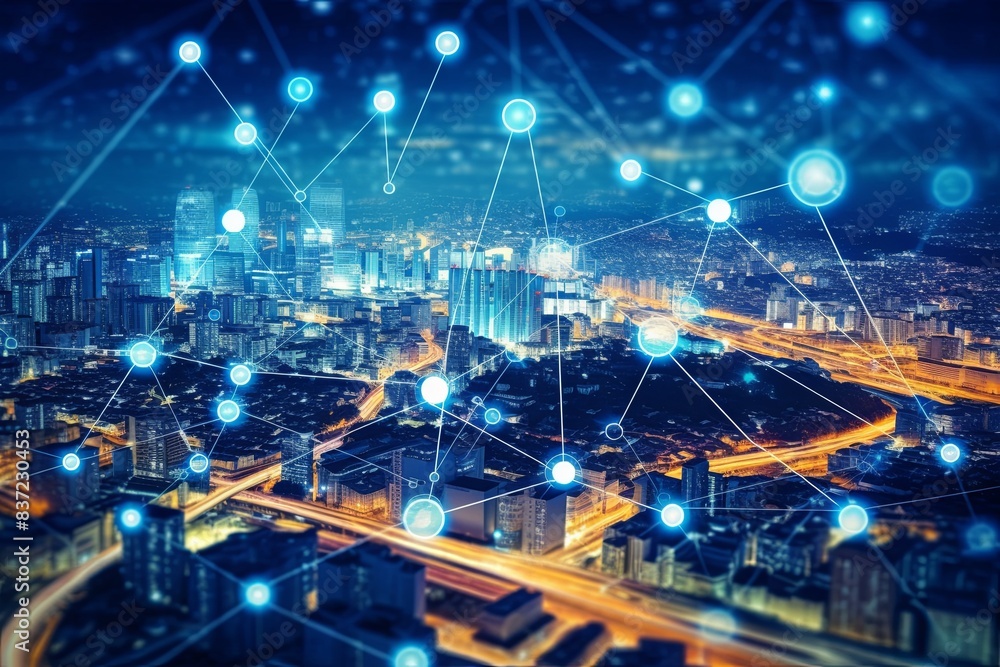 Obraz premium Advancing Energy Sustainability with the Smart Grid, IoT, Technology Concept, Background